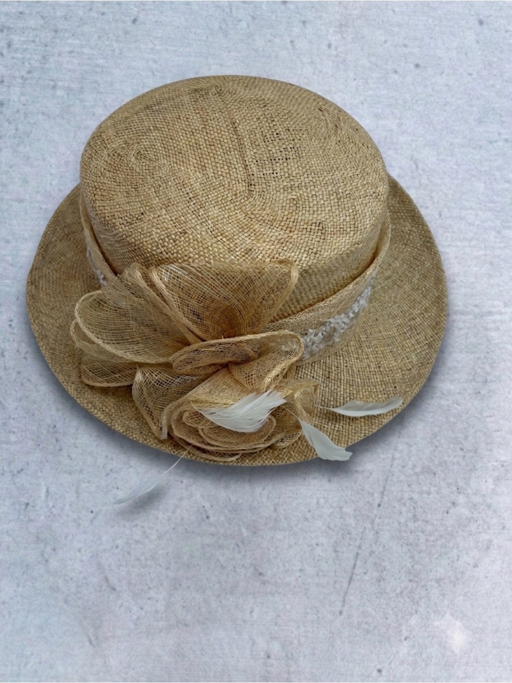 Women's Formal Cream Straw Hat with Chic Bow Detail